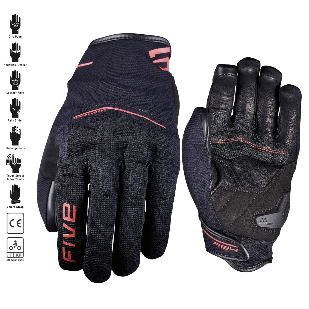 FIVE RS4 EVO Gloves Black/Fluro Red