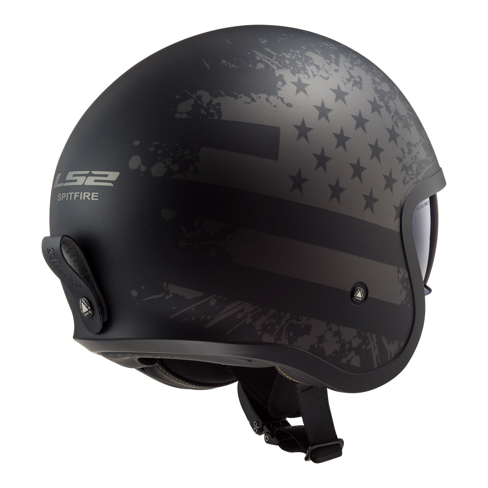 LS2 OF599 Spitfire II Black Flag Helmet - Matte Black / Titanium