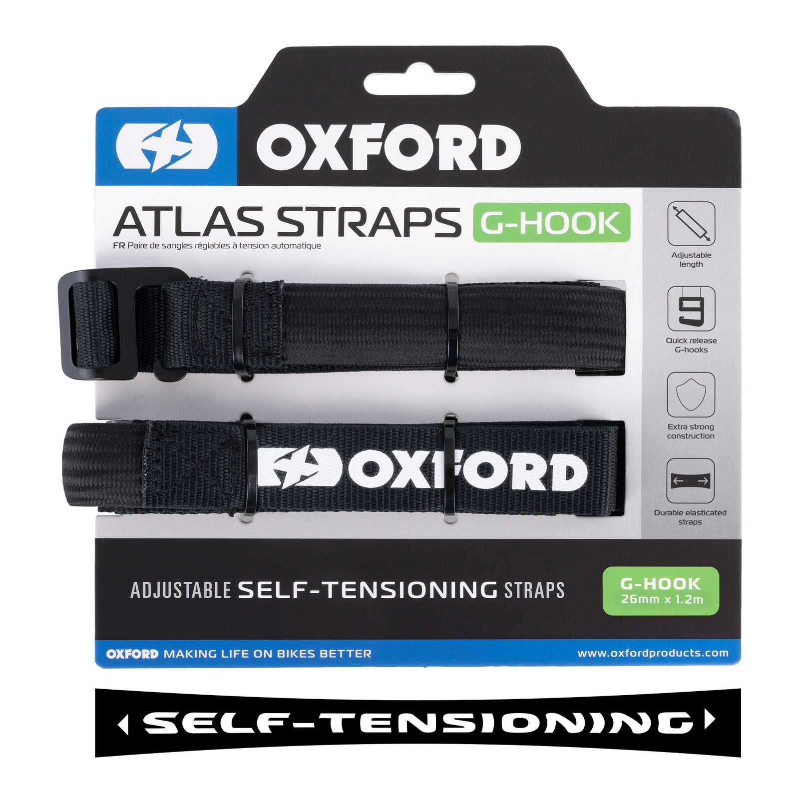 Oxford Atlas G-Hook 26mm x 1.2m - Black (Pair)