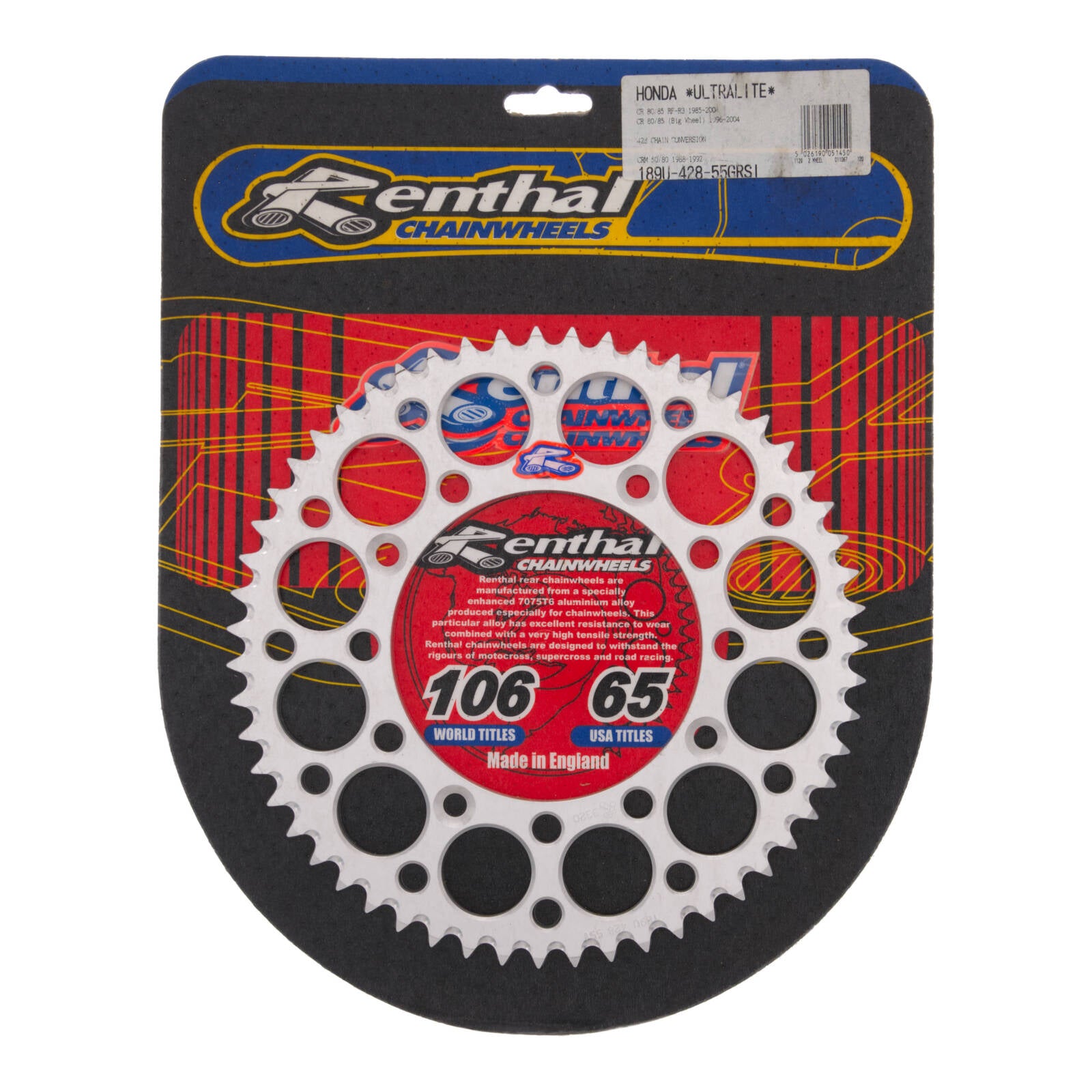 Renthal Sprocket Rear Silver 55t Alloy 7075 T6 Grooved Honda