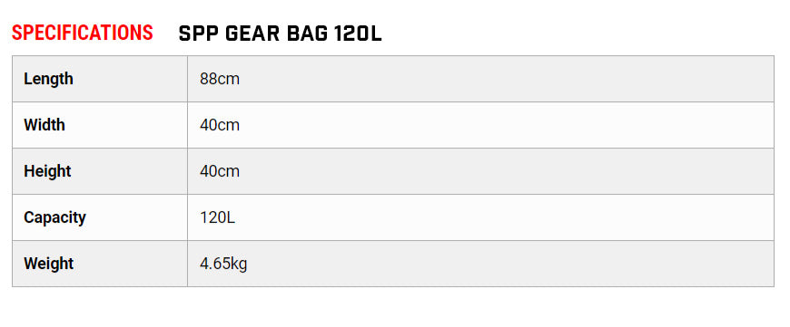 SPP GEAR BAG 120L Size chart