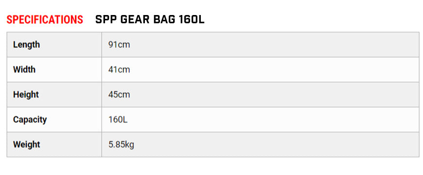 SPP GEAR BAG 160L Size chart