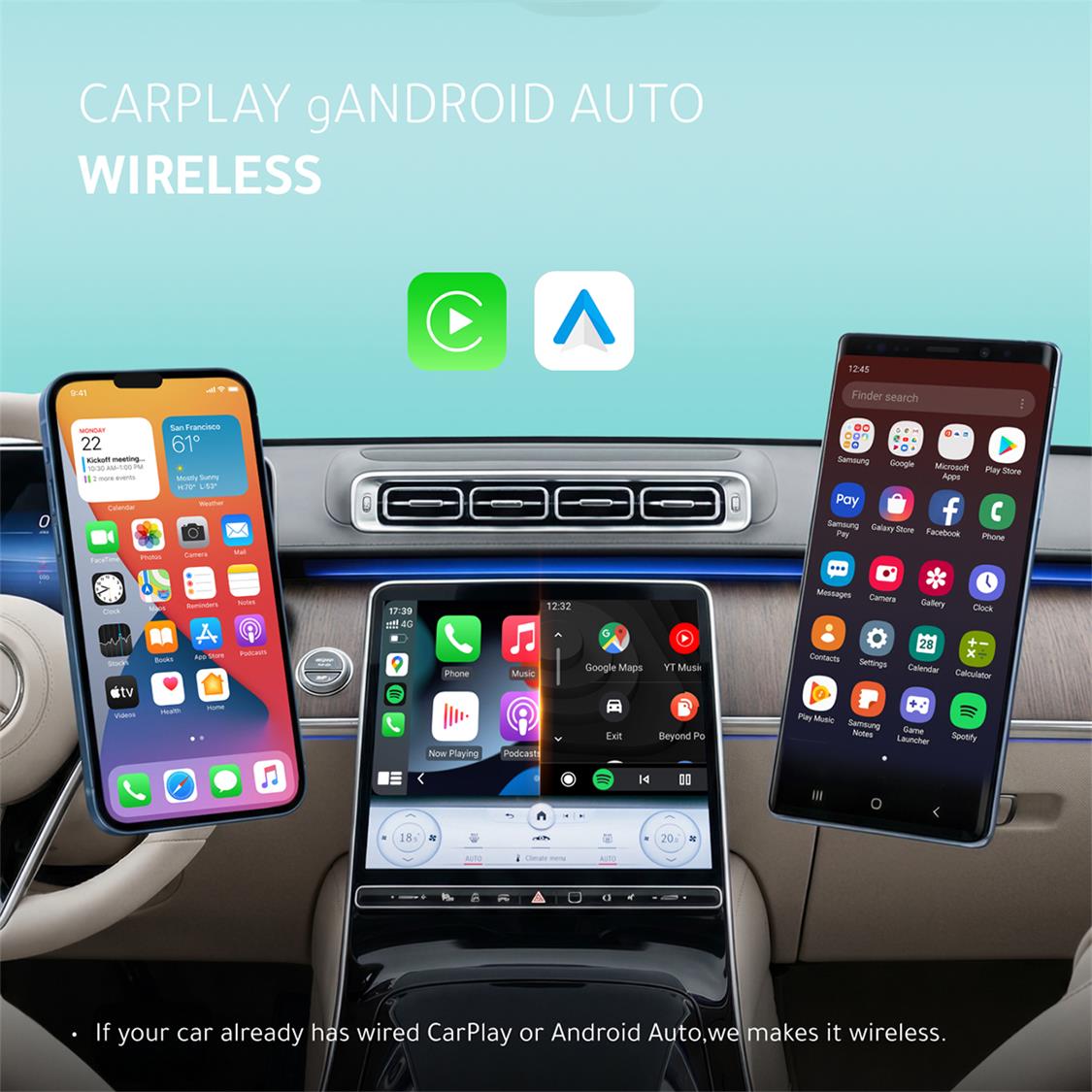OTTOCAST CARPLAY & ANDROID AUTO WIRELESS MINI USB ADAPTER 2-IN-1