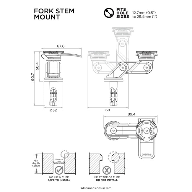 QLM-FSM-2 Quad Lock Fork Stem Mount + Quad Lock Case (sold separately)