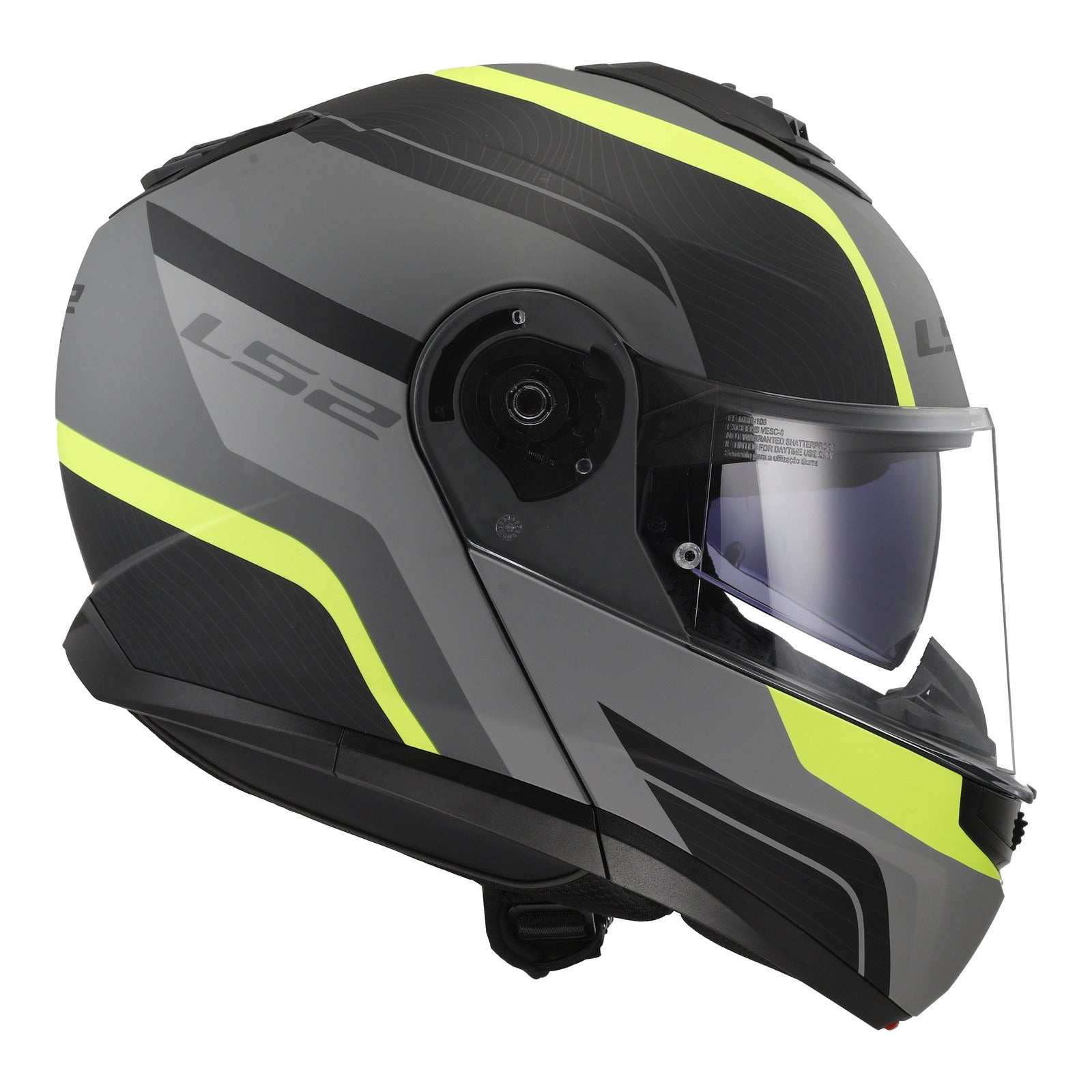 LS2 FF908 Strobe II Monza Flip Front Helmets - Matte Black / Hi-Vis Yellow 06